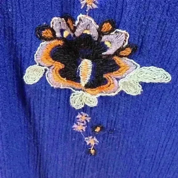 Free People Oxford Embroidered Mini Swing Dress Size Medium Cobalt Blue Indie - Picture 7 of 14